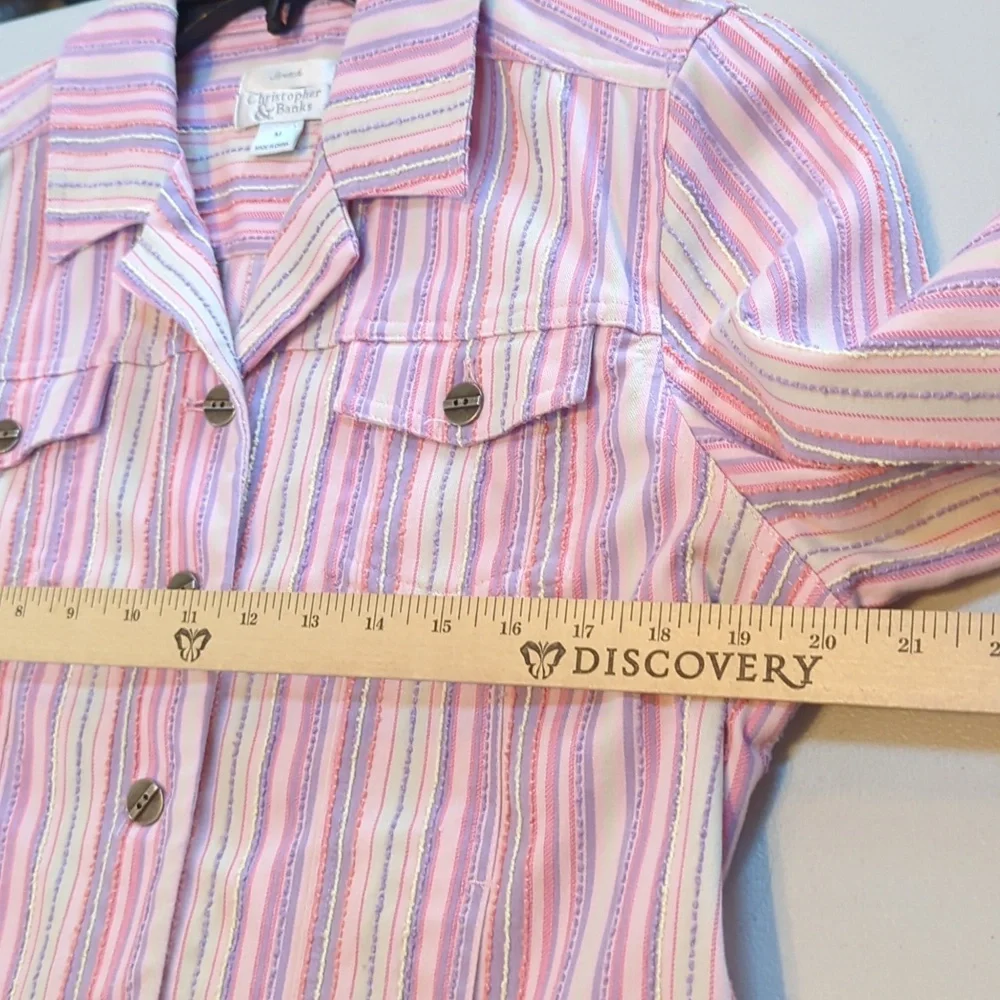 Christopher & Banks Pastel Striped Lightweight Jean Style Jacket. Medium